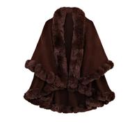 TangDao Women’s Fluffy Shawl Wraps Faux Fur Trimmed Fleece Cloak Coat Winter Cape Poncho Open Front Knitted Cardigan Jacket (Coffee)
