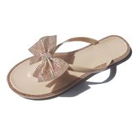 TangDao Women's Jelly Slippers Rhinestone Bowtie Flip Flops Beach Flats For Summer (Apricot-Edge Rhinestone, Adult, Women, 6, Numeric, UK Footwear Size System, Medium)