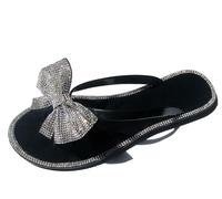 TangDao Women's Jelly Slippers Rhinestone Bowtie Flip Flops Beach Flats For Summer (Black-Edge Rhinestone, Adult, Women, 6, Numeric, UK Footwear Size System, Medium)