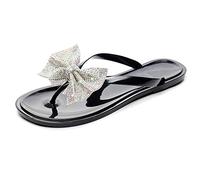 TangDao Women's Jelly Slippers Rhinestone Bowtie Flip Flops Beach Flats For Summer (Black, uk_footwear_size_system, adult, women, numeric, medium, numeric_6_point_5)
