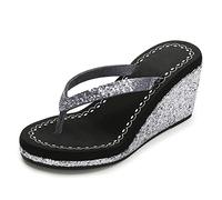 TangDao Women's Platform Flip Flops Rhinestone Sandals Wedge Slipper For Summer(Black)