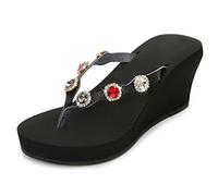 TangDao Women's Platform Flip Flops Rhinestone Sandals Wedge Slipper For Summer (Black, uk_footwear_size_system, adult, women, numeric, medium, numeric_6)