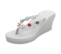 TangDao Women's Platform Flip Flops Rhinestone Sandals Wedge Slipper For Summer (Light Gray, 5)