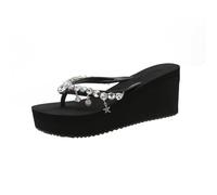 TangDao Women's Summer Flip Flops with Platform Wedge Heel Elegant Beach Flip Flops Rhinestone for Women Beach Shoes Pool Shoes, black, 4 UK