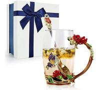 TangDouJM Personalised Gifts for Women Friends, Mother's Day Gifts, Glass Tea/Coffee Mug, Flower Glass Coffee Mug Tea Cup with Spoon, Birthday Mother Valentine's Day Mother's Day Gifts