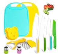 Tangdudu 11 Pieces Kids Safe Knife Set for Toddlers Real Cooking, Kids Knife Set Cooking Set for Chopping, with Plastic Knives, Crinkle Cutter, Cutting Board, Y-Peeler, Fruit Cutter Shapes