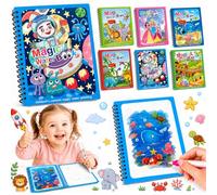 Tangdudu 6 Pack Water Magic Colouring Book for Toddlers, Reusable Water Painting Books for Kids with 6 Water Pens, Magic Water Colouring Book Set, Mess Free Travel Toys for 2 3 4 5 Year Old Boys Girls