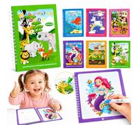 Tangdudu 6 Pieces Magic Water Colouring Books Reusable Water Painting Books for Children with 6 Pieces Water Pen, Mess-Free Educational Toys Travel Toys Activity Book for Boys & Girls 3 2 1+