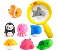 Tangdudu 9PCS Baby Bath Toys for 1 2 3 4 Year Olds Toddler Kids, Floating Ocean Animal Themed Rubber Bath Squirt Toys, Water Play Toys Paddling Pool Toys Water Toys for Girls Boys