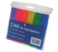 TANGERINE DREAM UK WB Box of 6 Assorted Square Highlighters Marker Pens With Chisel Tip 1-4mm Line Contains Green Yellow Orange Pink, Blue & Purple Non Toxic Ink