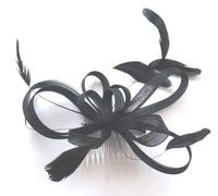 Tangerine Fasinators Elegant Jet Black Tulle Feather Comb Fascinator Wedding Party Races
