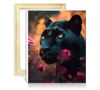 TANGFEIY Canvas Drawing Paintwork Kit Flowered Black Panther Paint by Number Adults Beginner with 3 Brushes & Acrylic Paints Art Supplies with Frame(40x50cm)
