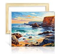 TANGFEIY Oil Painting by Numbers Kit Color Cornish Coast Adults Teens with 3 Brushes & Acrylic Paints Crafts Project No Frame 40x50cm