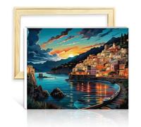 TANGFEIY Oil Painting Kits Amalfi Coast Canvas Oil Painting Kit Kids with Brushes and Acrylic Pigment on Home Living Room Decorative NO Frame(60x75cm)