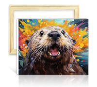 TANGFEIY Oil Painting Kits Otters DIY Oil Paint by Number On Canvas with Brushes and Acrylic Pigment on Canvas Art Picture for Home Decor with Frame(30x40cm)