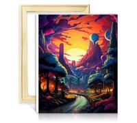 TANGFEIY Oil Painting Neon Landscape Painting Adults with Brushes and Acrylic Pigment on Canvas Painting for Adults Arts Crafts for Home Decor DIY Frame(30x40cm)