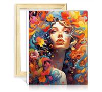 TANGFEIY on Canvas Paint by Numbers Flower Woman Oil Painting DIY Watercolor with Brushes and Acrylic Pigment Home Living Room Decorative with Frame(30x40cm)