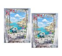 TANGHSE DIY 2pcs 5D Landscape Seaside Boat Scenery Sea View Room Diamond Art Kits for Adults Seaside Vacation Scenery Picture Paint with Diamonds Gem Painting Art 40x30CM