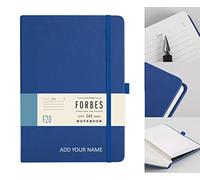 Tangible Stationery Co. Ltd - FORBES Classic Notebook A5 Lined - 240 Pages - 80gsm Ivory Paper - Elastic Closure - Document Storage Pocket (Blue Name)