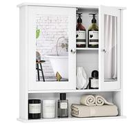 Tangkula Bathroom Medicine Cabinet with Mirror, Wall Mounted Wooden Hanging Organizer with Doors and Shelves, Bathroom Wall Mirror Cabinet (Mirror Doors, White)