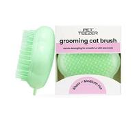 Tangle Teezer Pet Teezer Cat Brush - For Kittens & Cats with Short to Medium Hair - Two-Tiered Grooming Brush for Cats Adds Smoothness & Shine - Green