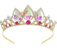 Tangled Crystal Rhinestone Cosplay Tiara Headband Crown For Halloween Birthday Costume Party (Gold Red)