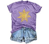 Tangled Sun Shirt Women Sun Print Tshirt Cute Sunshine Graphics T Shirts Summer Vacation Short Sleeve Tops, Purple-a, M