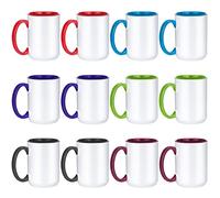 TANGLONG 12-Pack Assorted Color 15oz Sublimation Mugs Ceramic, Microwave, Dishwasher, Freezer & Oven Safe, Perfect for Home, Office, Gifts & Parties