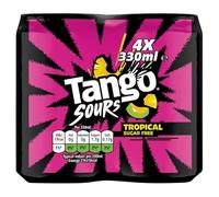 Tango Sours Tropical Sugar Free 4 x 330ml - Tangy Tropical Flavoured Fizzy Drink, Zero Sugar Carbonated Soft Drink Cans
