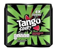 Tango Sours Watermelon Sugar Free 4 x 330ml - Tangy Watermelon Flavoured Fizzy Drink, Zero Sugar Carbonated Soft Drink Cans