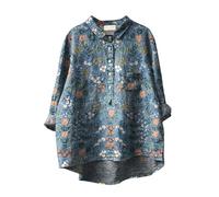 TangoDS Women's Floral Plants 3D Printed Shirts Loose Buttoned Closure Half-Cardigan Retro Long Sleeve Casual Wear Pullover Blouse Tops