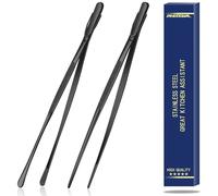 Tangoowal 2 Pcs 12-Inch Fine long Tweezers Tongs for Cooking, Stainless Steel Kitchen & Cooking Tweezers Tongs,Black