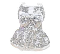 Tangpan Beam Waist Christmas Pet Costume Dog Dance Skirt Satin Camp Party Dress (Silver, XX-Large)
