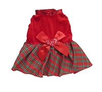 Tangpan Bow-Knot Christmas Pet Plaid Skirt Dog Clothes Santa Dog Dress Size S