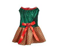 Tangpan Bow-KnotChristmas Pet Plaid Skirt Dog Santa Dress Puppy Party Outfit Apparel Cat Costume (Green,S)