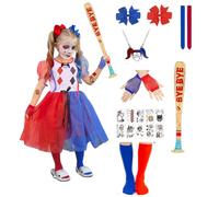 Tangpan Children Quinn Cosplay Costume Tulle Skirt with Hair Bow Inflatable Baseball Bat Hair Bundle Socks Clown Costume for Girls Halloween Carnival Mardi Gras Cosplay Tulle Skirt (M (120cm))
