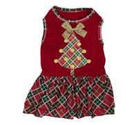Tangpan Gold Bow-Knot Christmas Tree Print Pet Dog Dress Scottland Plaid Skirt Puppy Clothes Santa Apparel (XS)