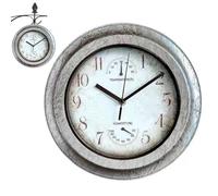 TANGPINGMAO Large Outdoor Clock 11.2 Inch Garden Clock with Thermometer and Hygrometer Waterproof Vintage Silent Wall or Garden, Kitchen, Bedroom Silver No Battery Outdoor