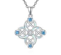 TANGPOET 4 Leaf Clover Necklace 925 Sterling Silver Opal Four Clover Pendant Infinity Celtic Knot Necklace Valentines Day Jewellery Gifts for Women Ladies Girls