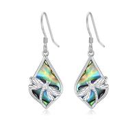 TANGPOET Abalone Shell Dragonfly Earrings for Women Girls, 925 Sterling Silver Dangly Drop Earrings Jewellery, Gifts for Christmas Birthday Valentines Mothers Day