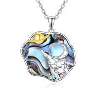 TANGPOET Abalone Shell Universe Space Necklace 925 Sterling Silver Saturn Planet Pendant Moonstone Astronaut Jewellery Gifts for Women Astronaut Teen Girls with 18"+2" Chain