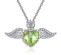 TANGPOET Angel Wings Necklace 925 Sterling Silver Love Heart Crystal Necklace Queen Crown Pendant August Birthstone Jewelry Gift for Women Girls