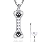 TANGPOET Ashes Necklace 925 Sterling Silver Dog Urn Necklace for Ashes Memorial Cremation Jewellery for Ashes Keepsake Pendant Necklace for Dog Cat Pet with Funnel Filler Kit