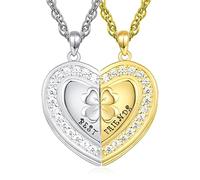 TANGPOET Best Friend Friendship Necklace for 2 Sterling Silver Gold Plated Broken Heart Matching BFF Necklace Jewellery Gifts for Women Men Girls Boys