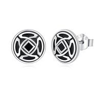 TANGPOET Black Round Earrings 925 Sterling Silver Black Onyx Stud Earrings, Small Hypoallergenic Earring, Jewellery Gifts for Women Men