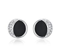 TANGPOET Black Round Stud Earrings 925 Sterling Silver Black Onyx Stud Earrings Cubic Zirconia Hypoallergenic Small Earring Jewellery Gifts for Women Men