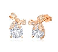 TANGPOET Bow Earrings for Women 925 Sterling Silver Rose Gold Bow Stud Earrings Birthstone Earring Birthday Jewellery Gifts for Her, April
