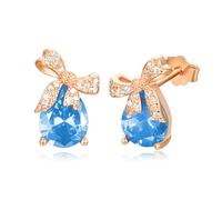 TANGPOET Bow Earrings for Women 925 Sterling Silver Rose Gold Bow Stud Earrings Birthstone Earring Birthday Jewellery Gifts for Her, December
