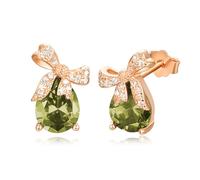 TANGPOET Bow Earrings for Women 925 Sterling Silver Rose Gold Bow Stud Earrings Birthstone Earring Birthday Jewellery Gifts for Her, August