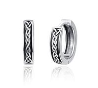 TANGPOET Celtic Knot Earrings 925 Sterling Silver Huggie Hoop Earrings Small Black Sleeper Earrings Valentines Day Jewellery Gifts for Men Women Boys Girls